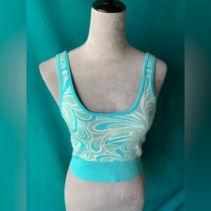 Garage Gorgeous Turquoise and White Cropped Knit Top, Women’s size small